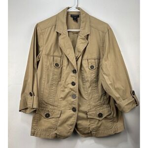 Lane Bryant Tan Khaki Utility Safari Jacket Blazer 3/4 Sleeve Plus Size 14/16W